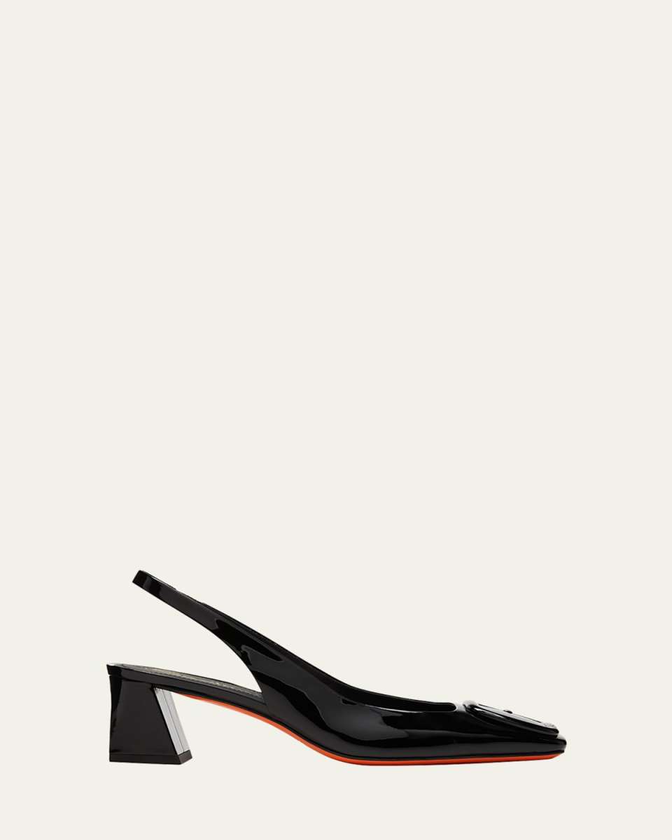 Lemon Patent Buckle Slingback Pumps